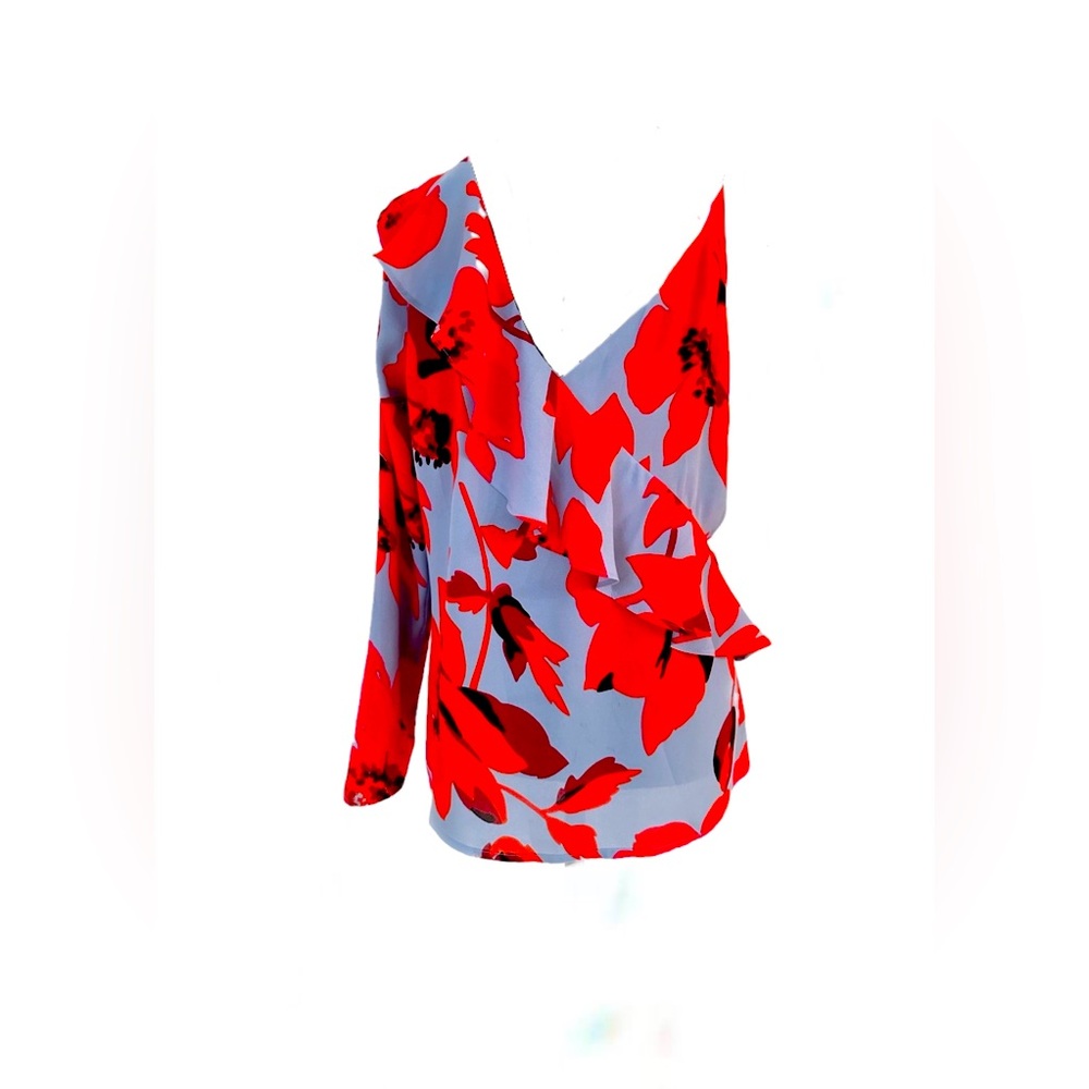 NWT Blue Sky Red and Blue Floral Blouse Size Large